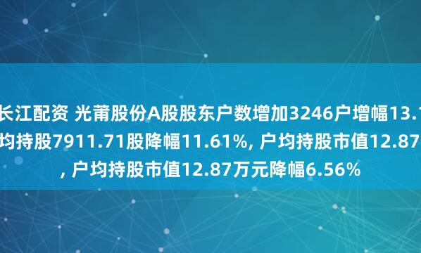 长江配资 光莆股份A股股东户数增加3246户增幅13.14%, 流通A股户均持股7911.71股降幅11.61%, 户均持股市值12.87万元降幅6.56%